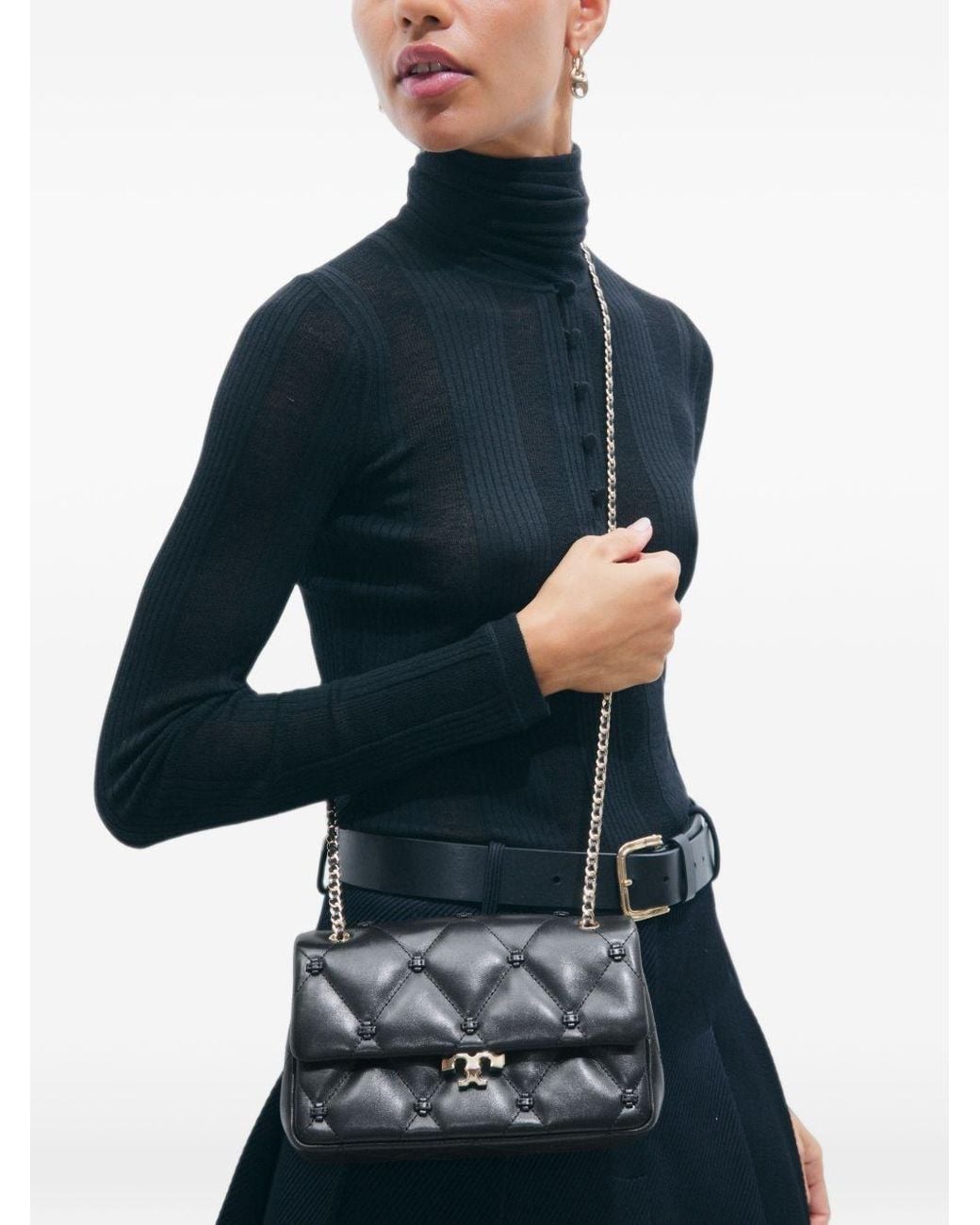 Tory Burch Black Bunny Knot Small Leahter Shoulder Bag