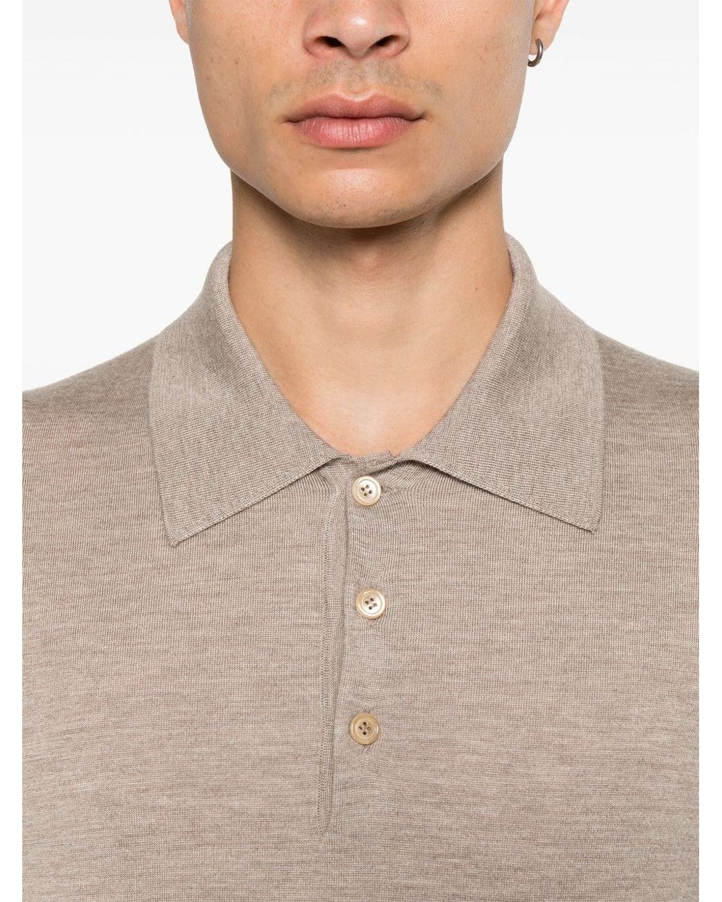 Brioni Natural Cashmere And Silk Polo Shirt for men