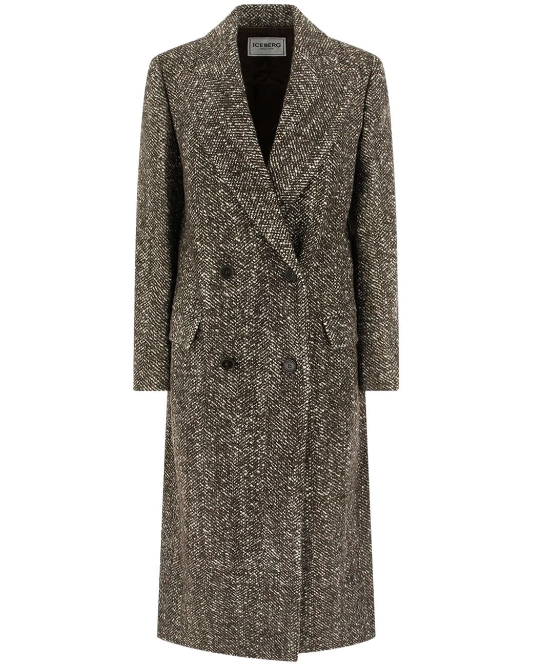 Iceberg Gray Herringbone-Pattern Double-Breasted Coat By