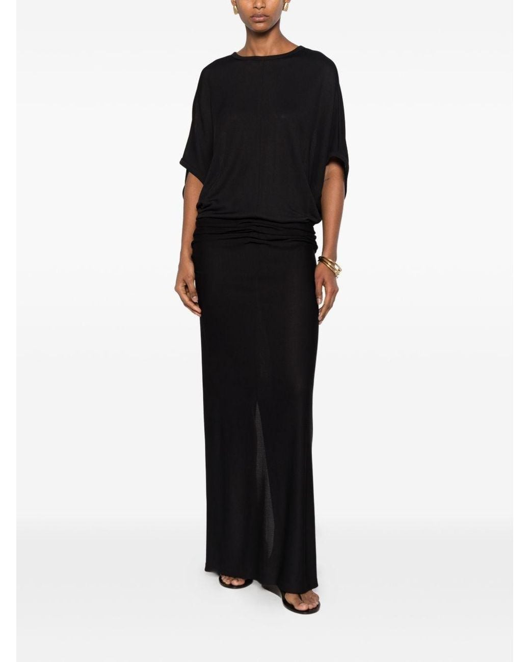 The Row Black Delyra Draped Short-Sleeve Maxi Dress