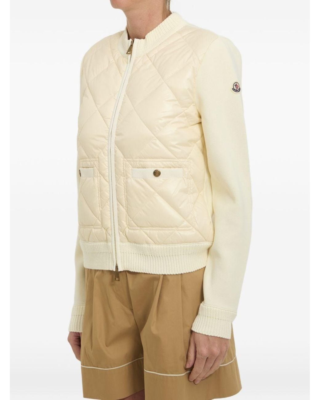 Moncler Natural Wool And Nylon Padded Cardigan
