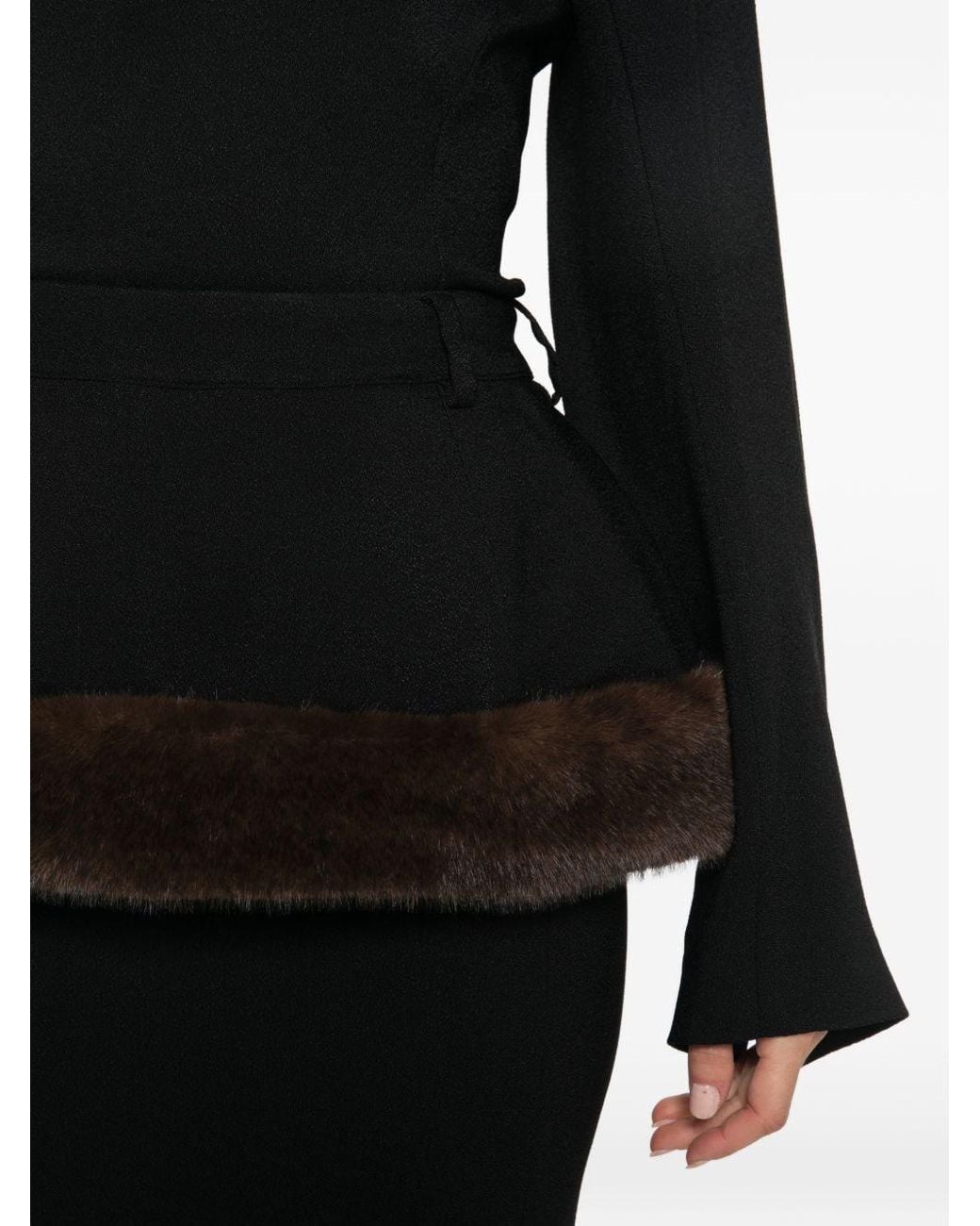 Stella McCartney Black Belted Faux Fur Trimmed Midi Dress