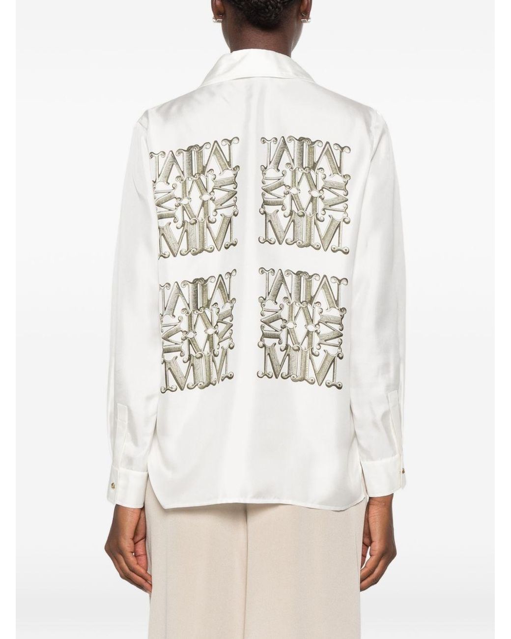 Max Mara White Logo Print Silk Shirt