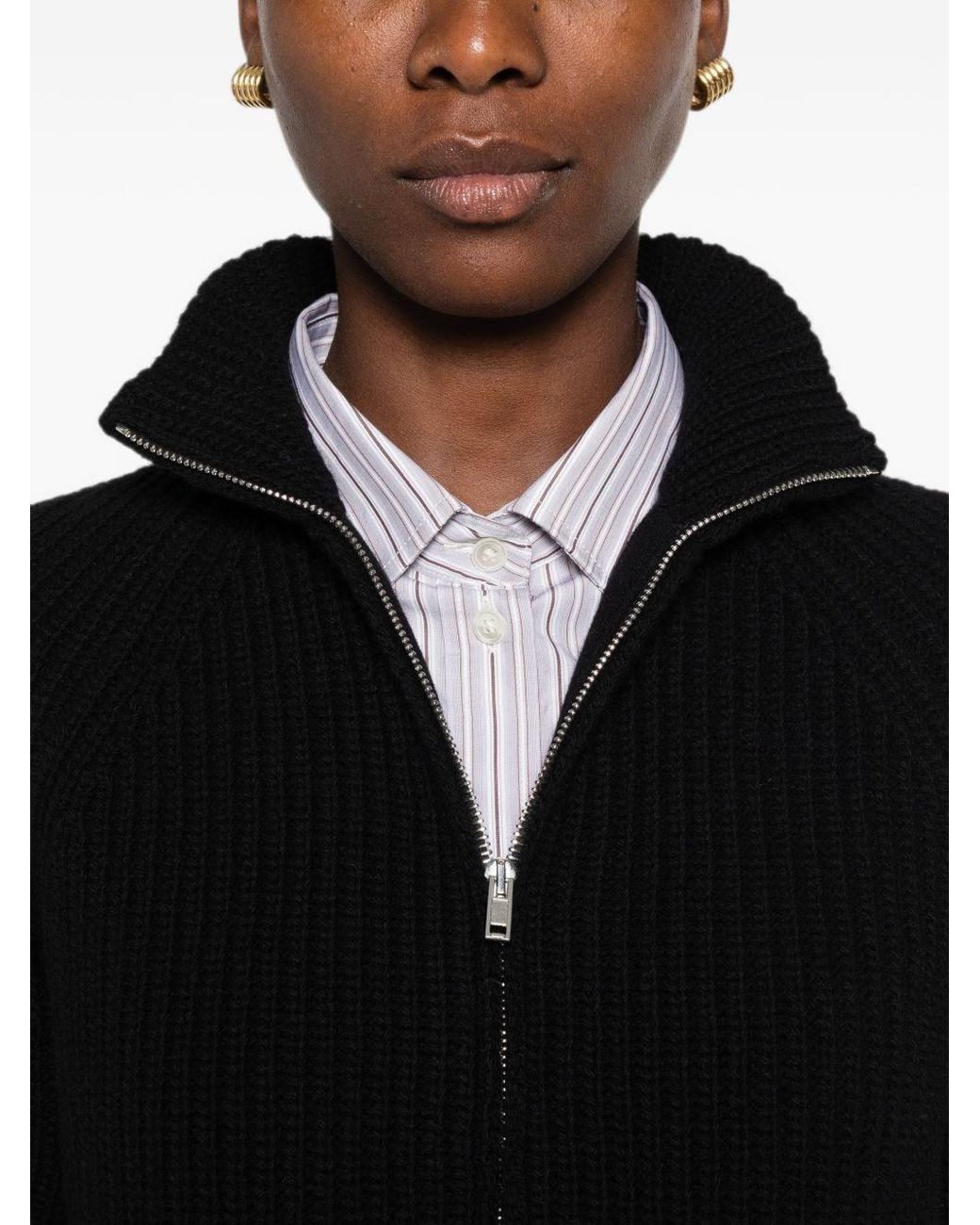 Base London Black Wool Zipped Cardigan