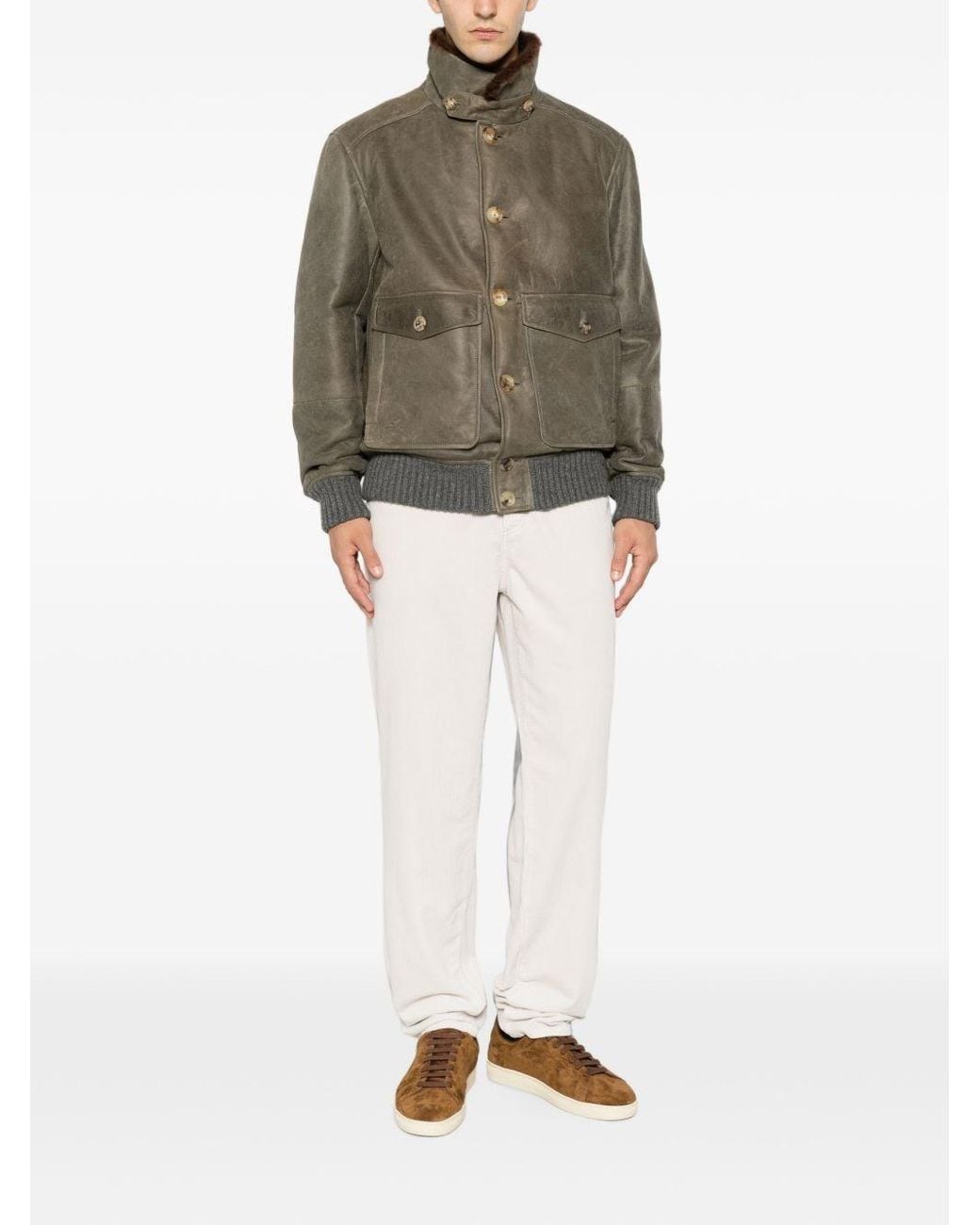 Brunello Cucinelli Brown Leather Jacket for men