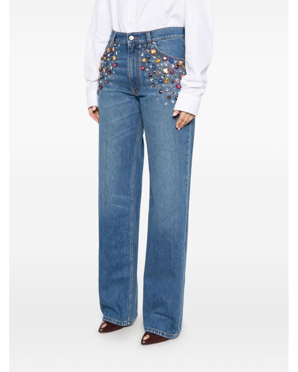Stella McCartney Blue Crystal Embellished Denim Jeans