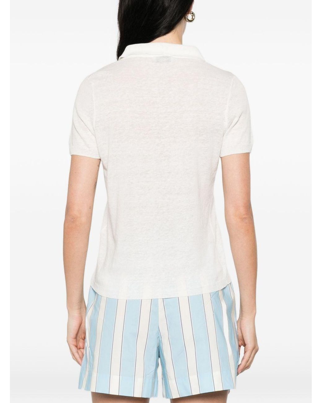 Base London White Linen And Cotton Blend Polo Shirt