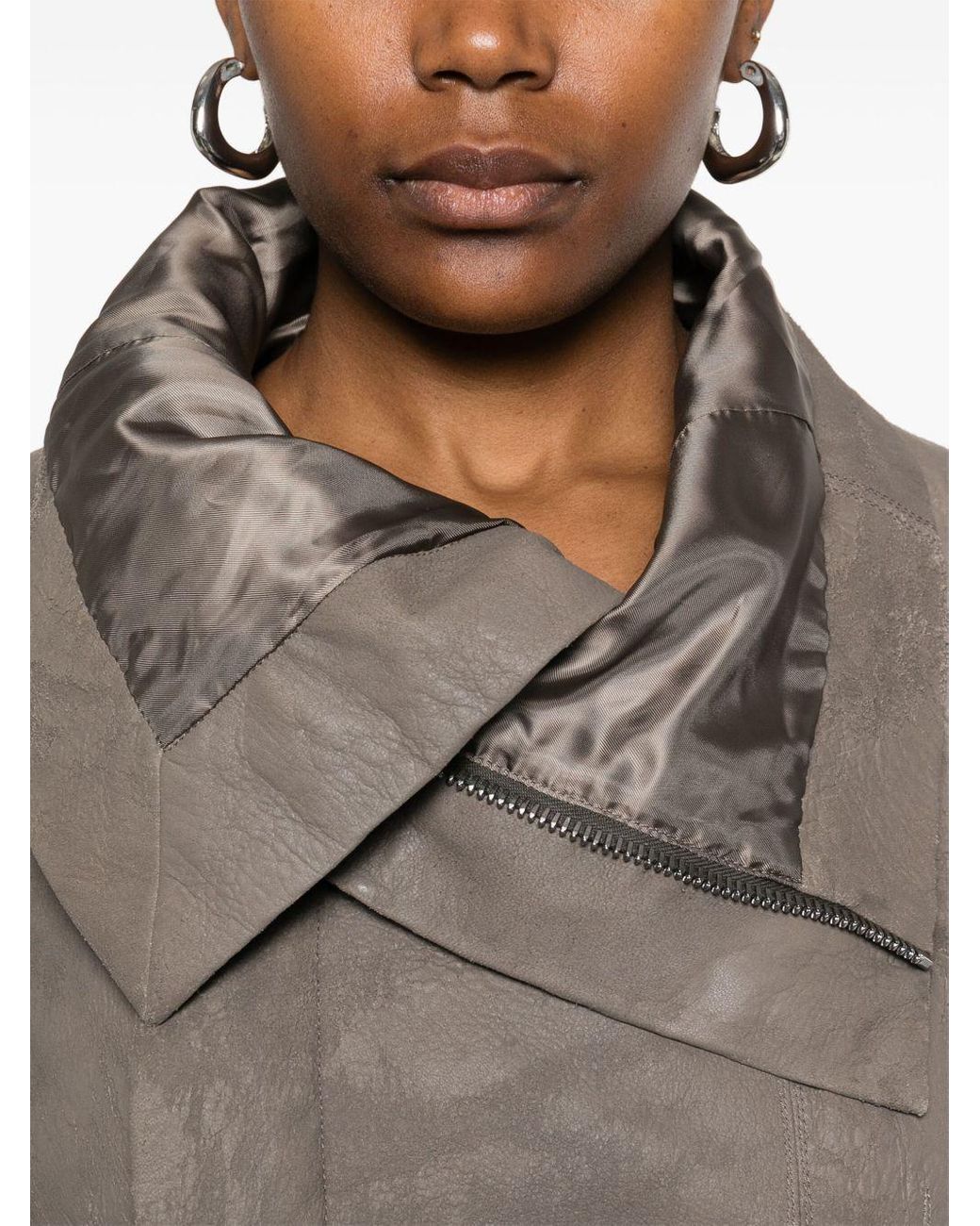 Rick Owens Leather Biker Jacket in Gray | Lyst