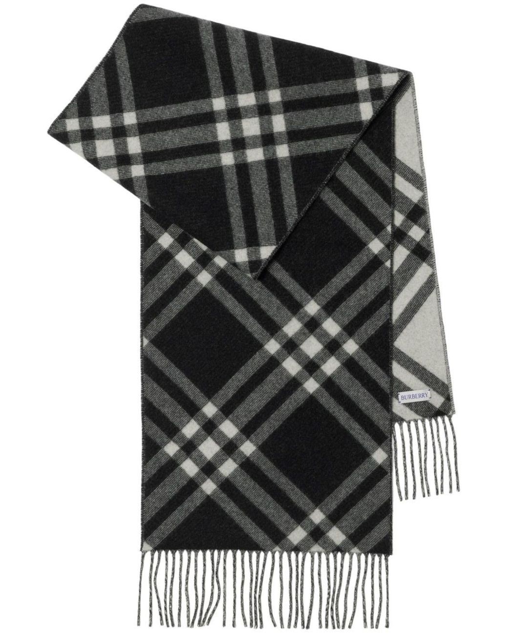 Burberry Black Check Cashmere Scarf for men
