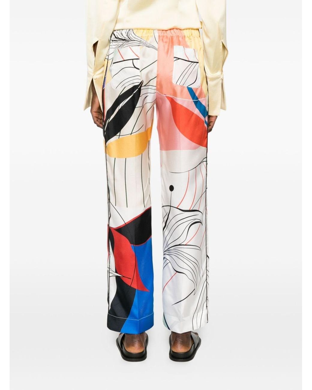 F.R.S For Restless Sleepers White Printed Silk Trousers