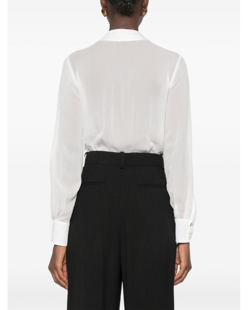 Elisabetta Franchi White Voile Shirt Bodysuit With Jewel Necklace