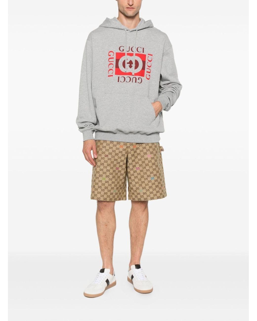 Gucci Gray Logo Cotton Hoodie for men