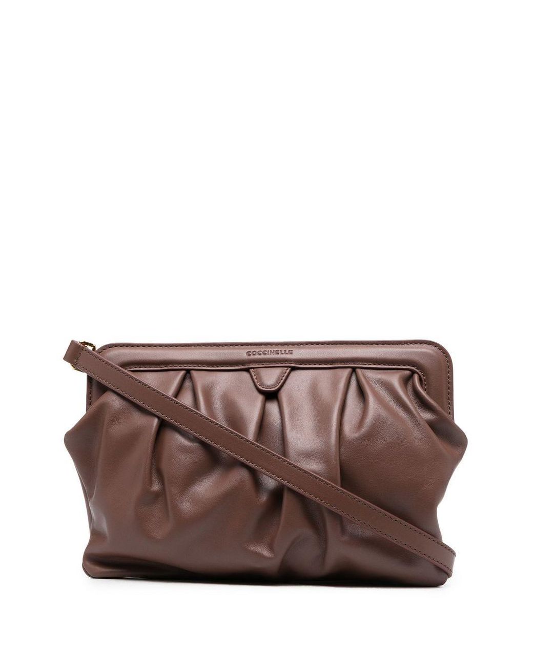 Coccinelle Diletta Ruched Leather Clutch in Brown Lyst