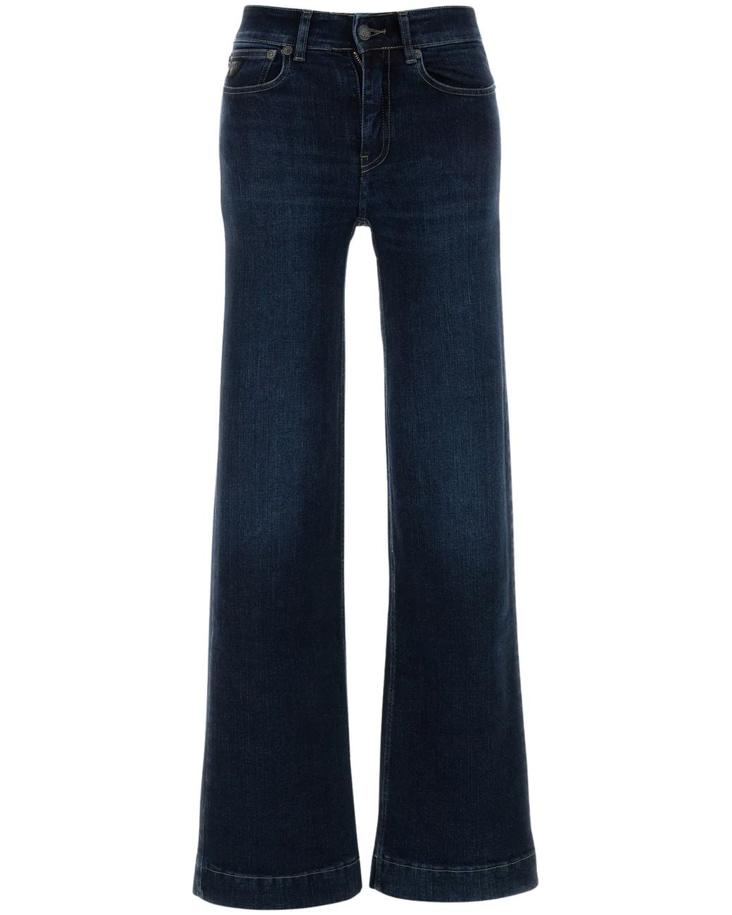 Lois Blue Logo-Patch Wide-Leg Jeans