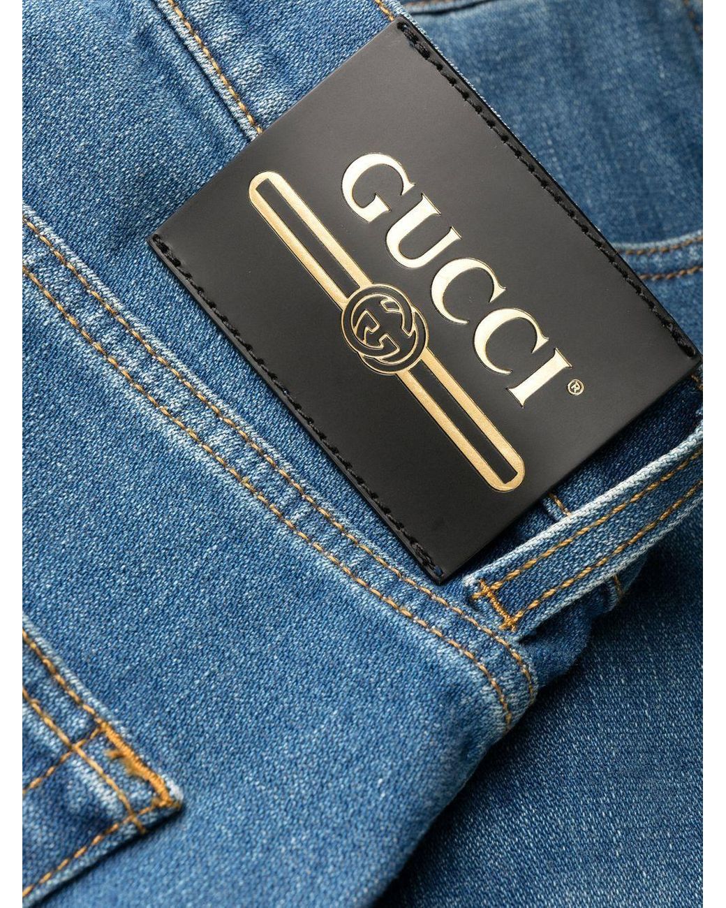 Gucci Ladies Blue Denim Pants with Patches, Waist Size 23 in Blue