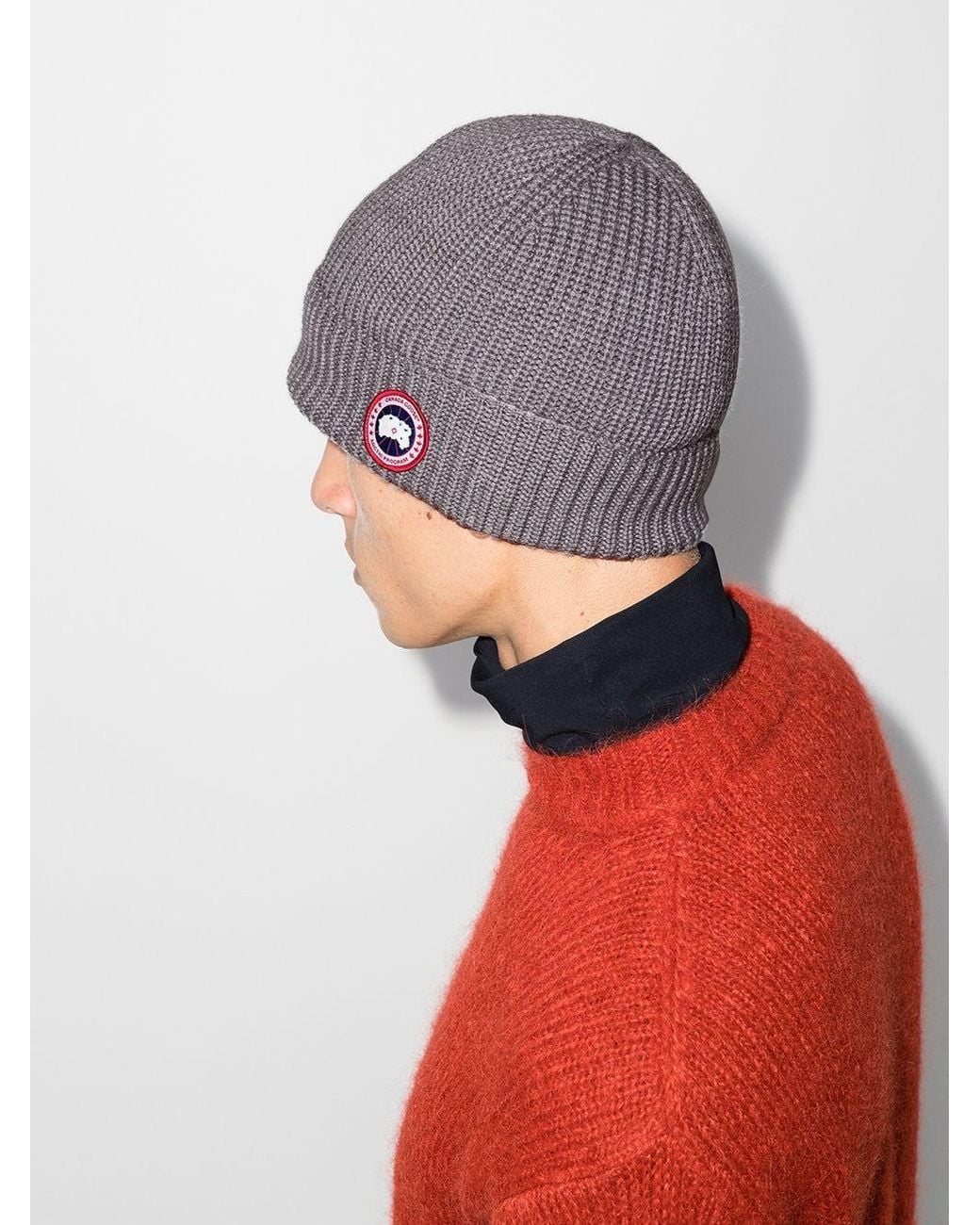 Canada Goose Gray Logo Wool Beanie for men