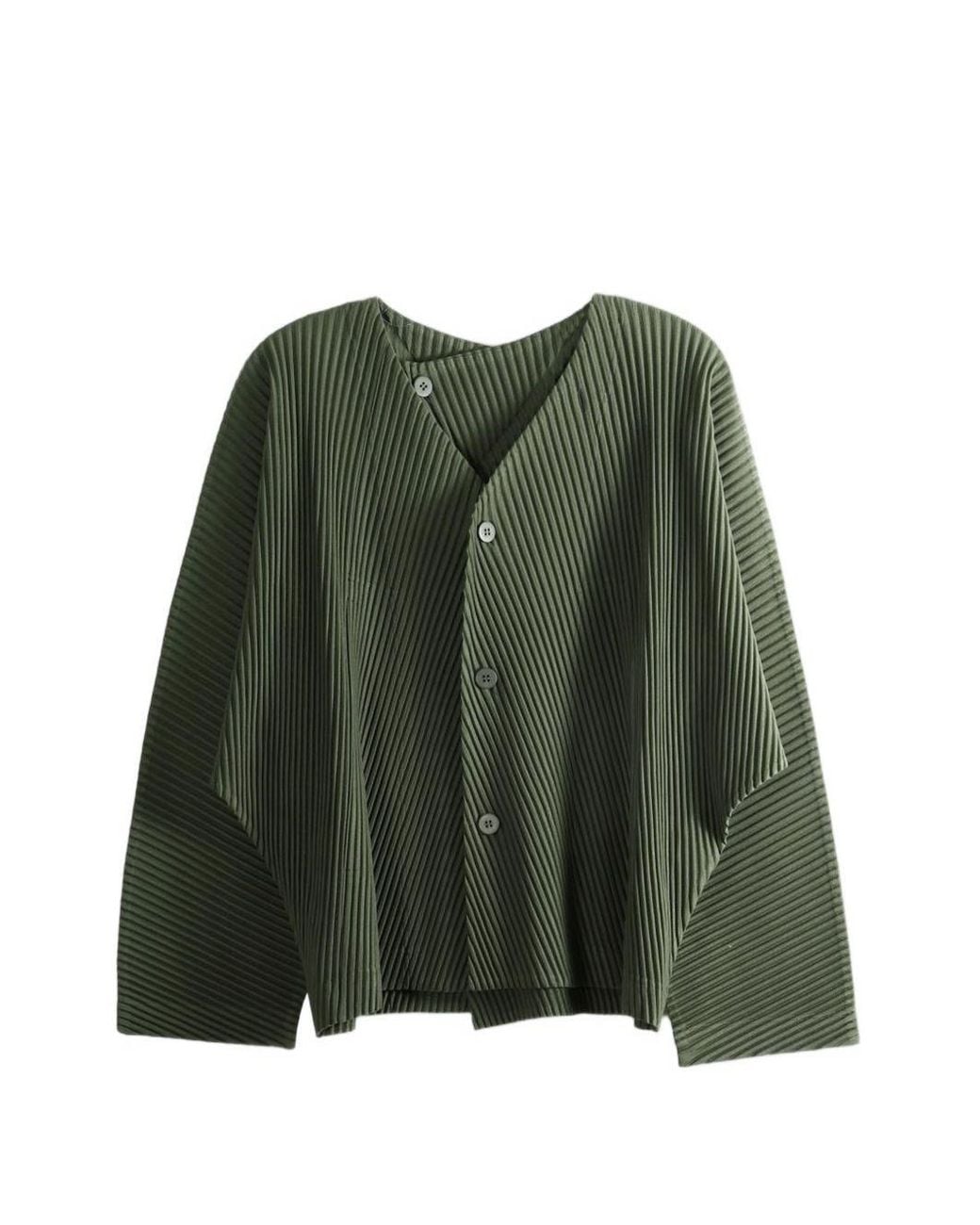 Homme Plissé Issey Miyake Green Pleated Cardigan for men