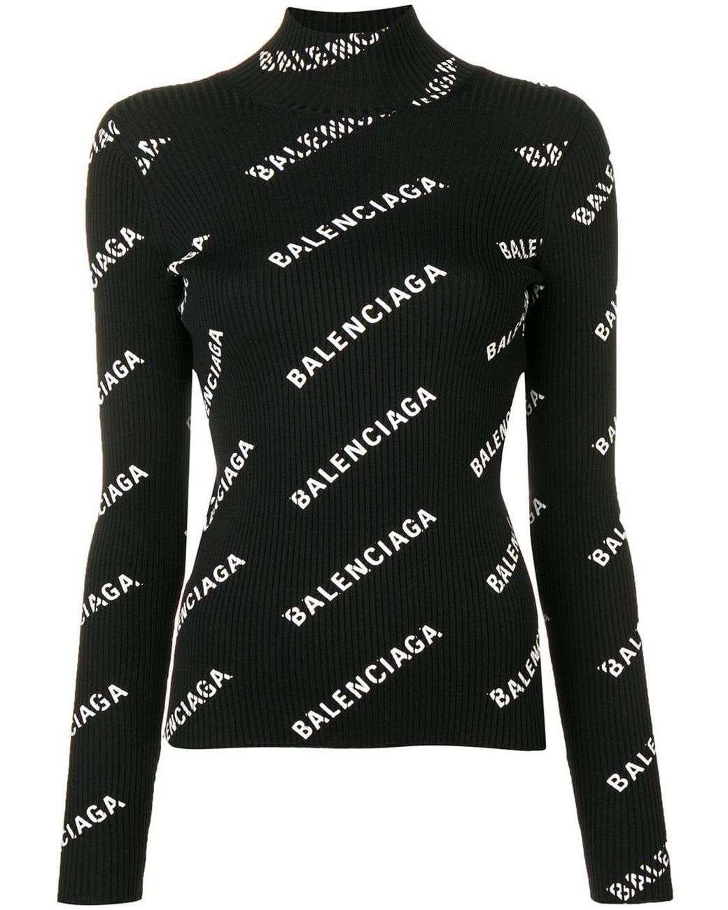 Balenciaga Alllover Logo Open Back Sweater in Black | Lyst
