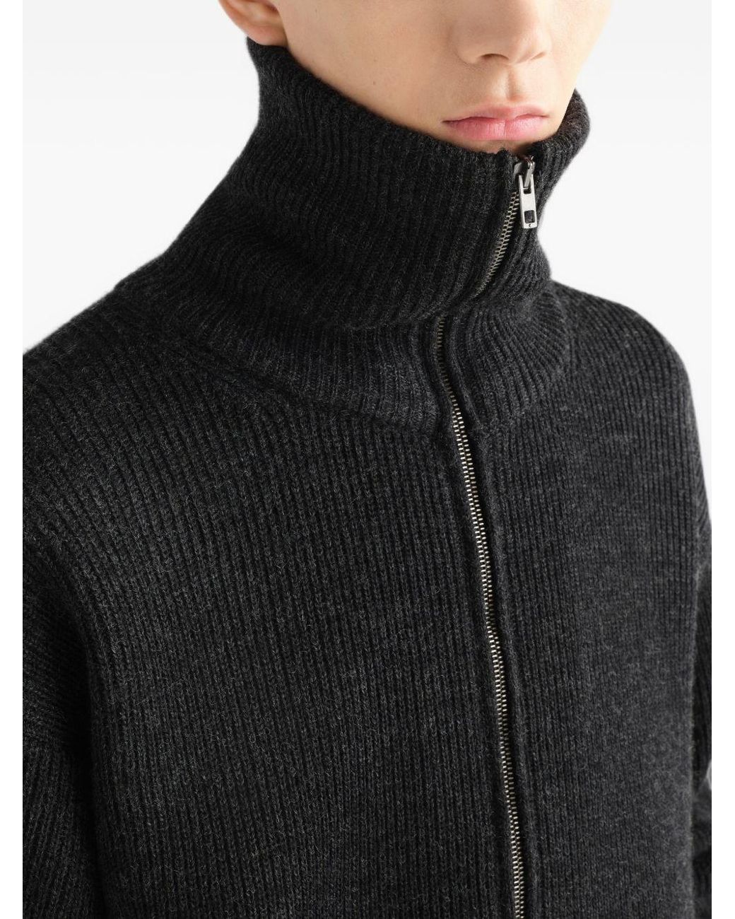 Lemaire Black Wool Zipped Cardigan for men