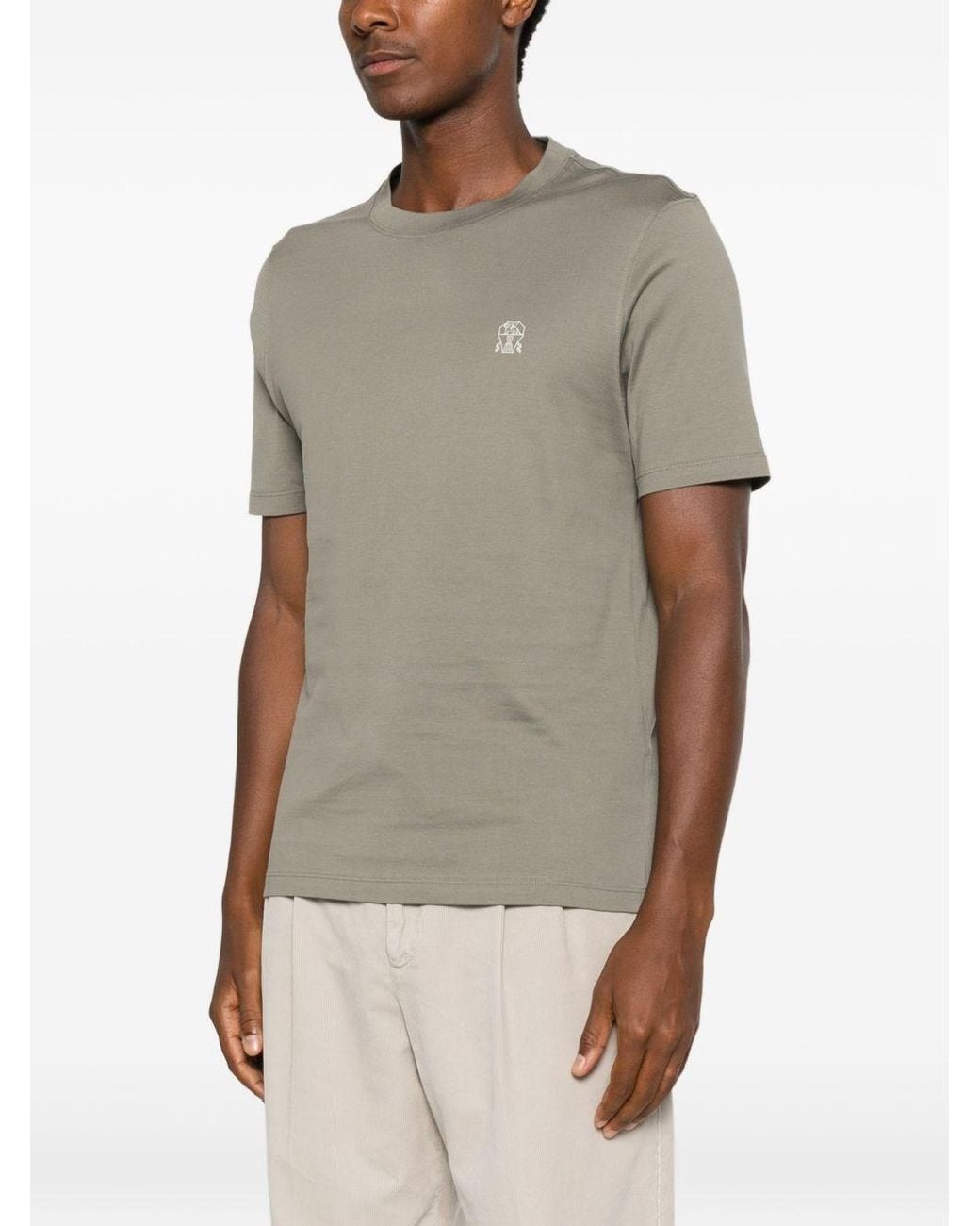 Brunello Cucinelli Natural Logo Cotton T-Shirt for men