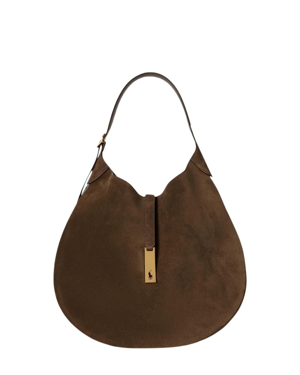 Polo Ralph Lauren Brown Large Polo Id Suede Shoulder Bag