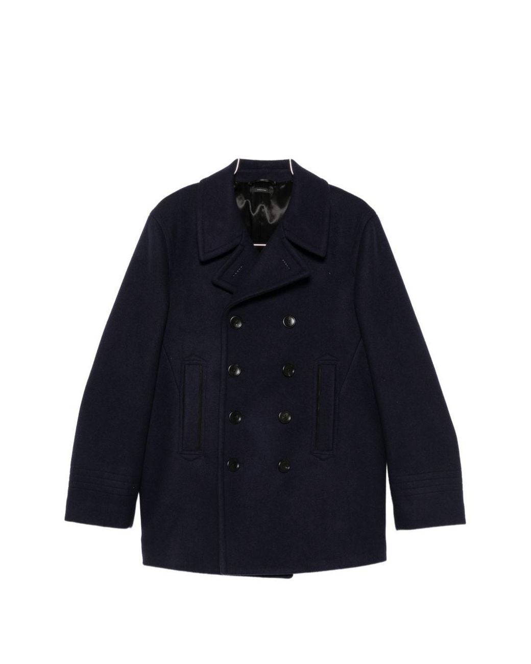 Tom Ford Blue Double-Breasted Peacoat for men