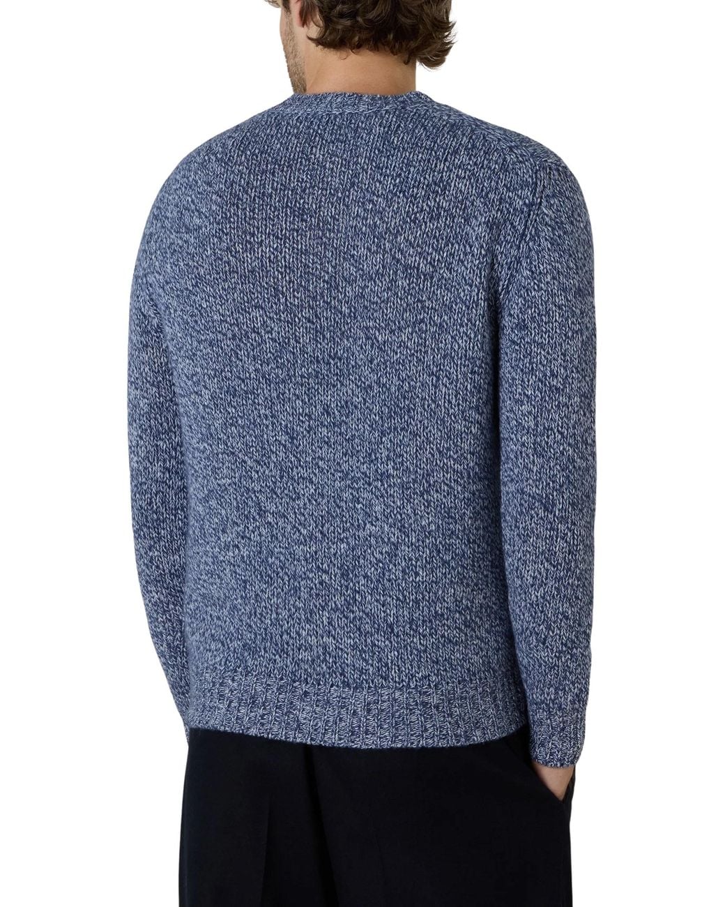 Boglioli Blue Wool Cashmere Mouliné Crewneck Sweater for men