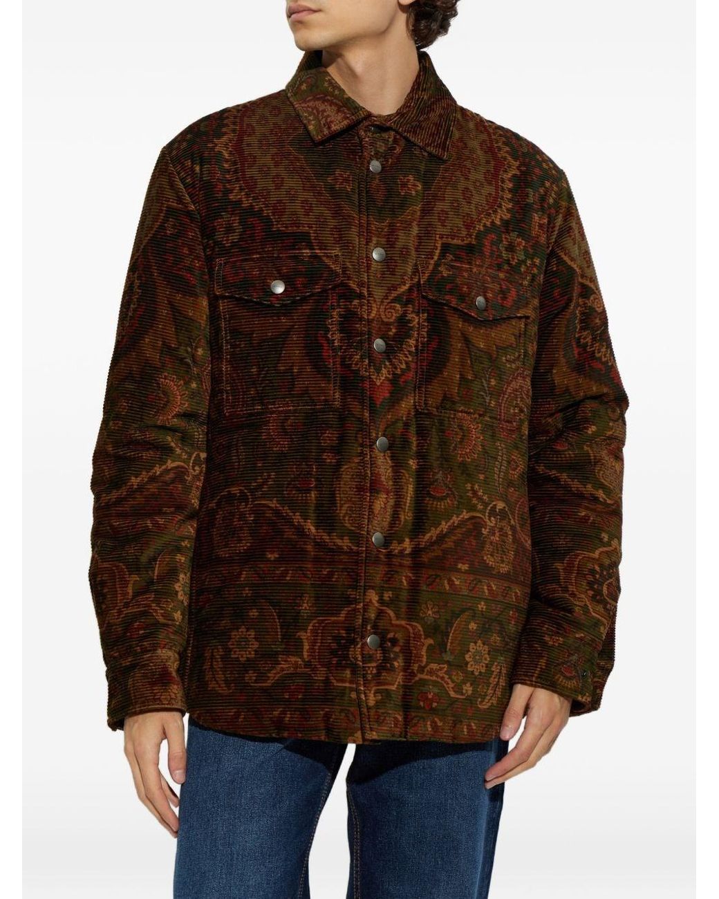 Etro Brown Printed Cotton Overshirt for men