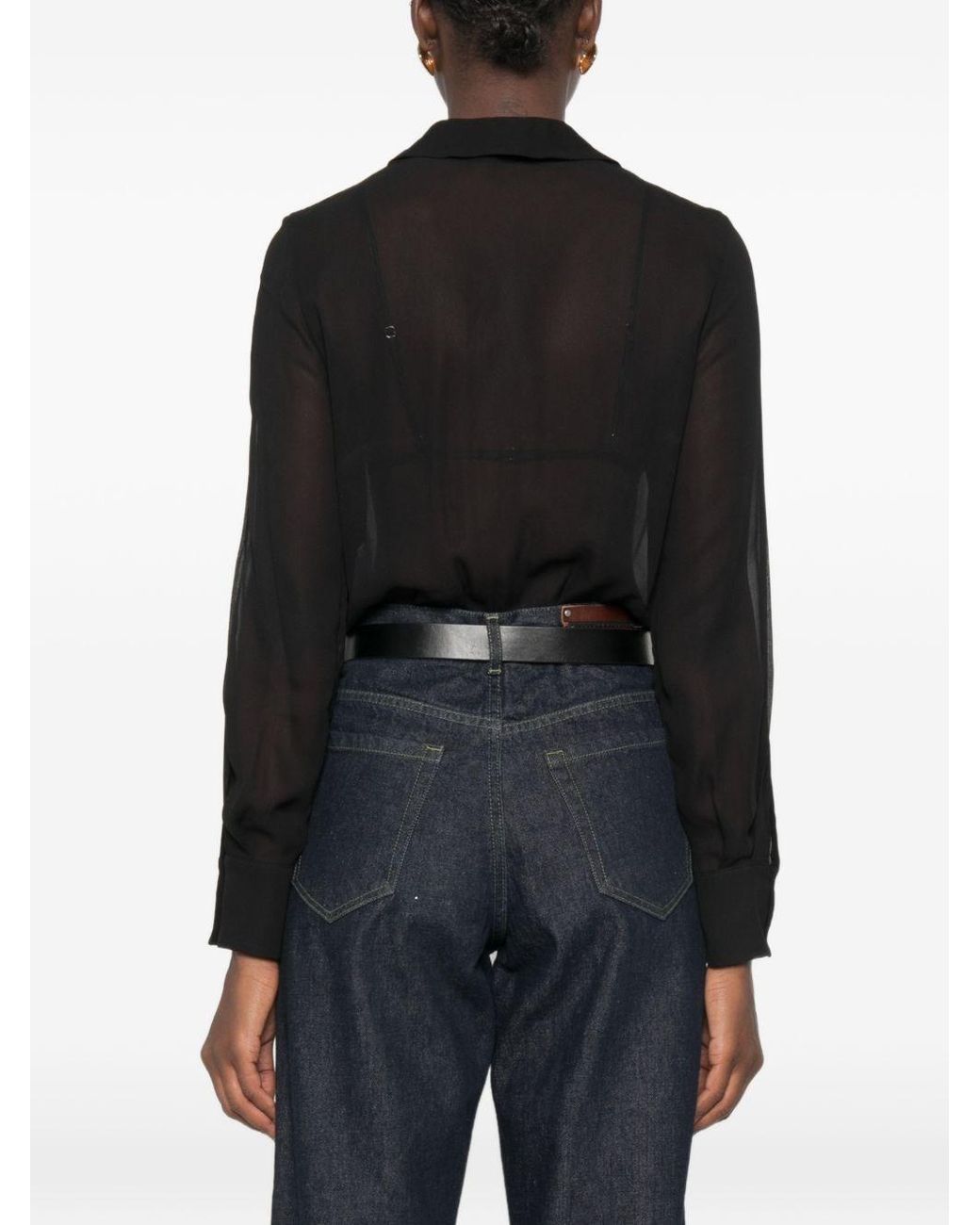 Elisabetta Franchi Black Voile Shirt Bodysuit With Jewel Necklace