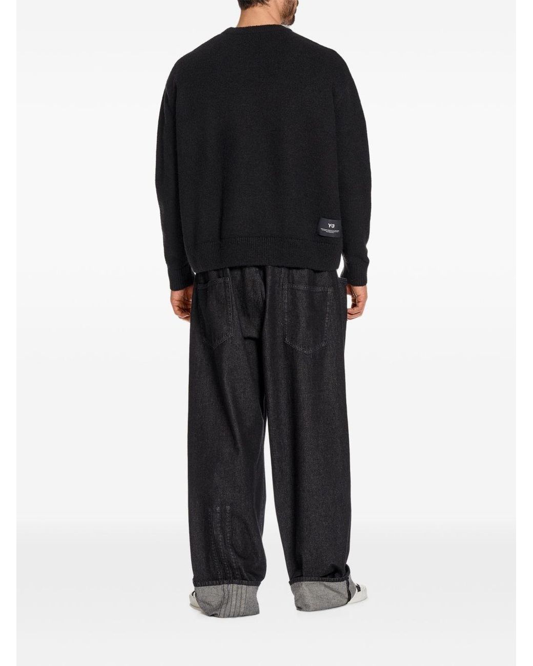 Y-3 Black Wool Blend Crenwneck Sweater for men