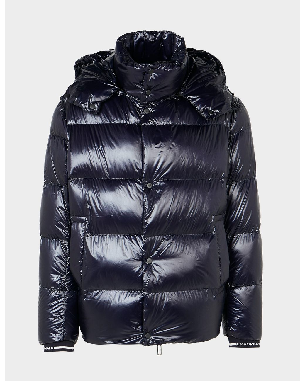 blue shiny puffer jacket