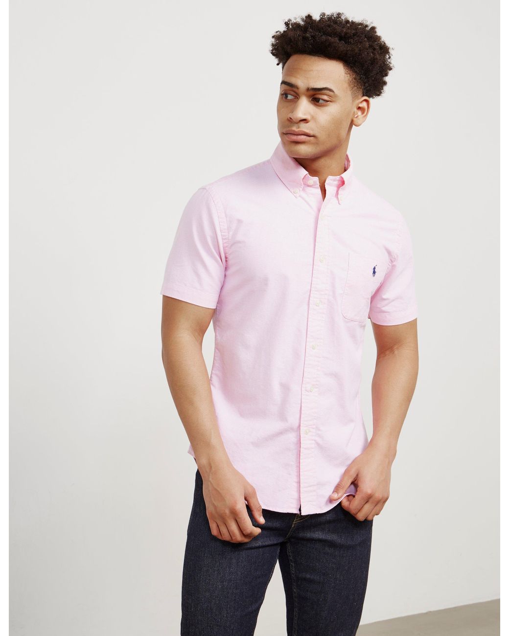 Polo Ralph Lauren Mens Oxford Short Sleeve Shirt Pink for Men | Lyst