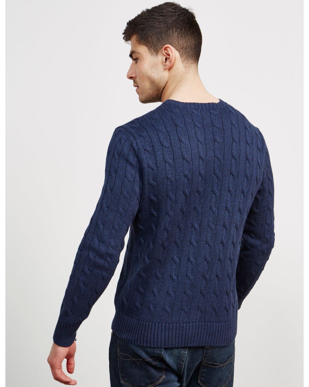 Cotton Mens Cable Knit Jumper Navy Blue 