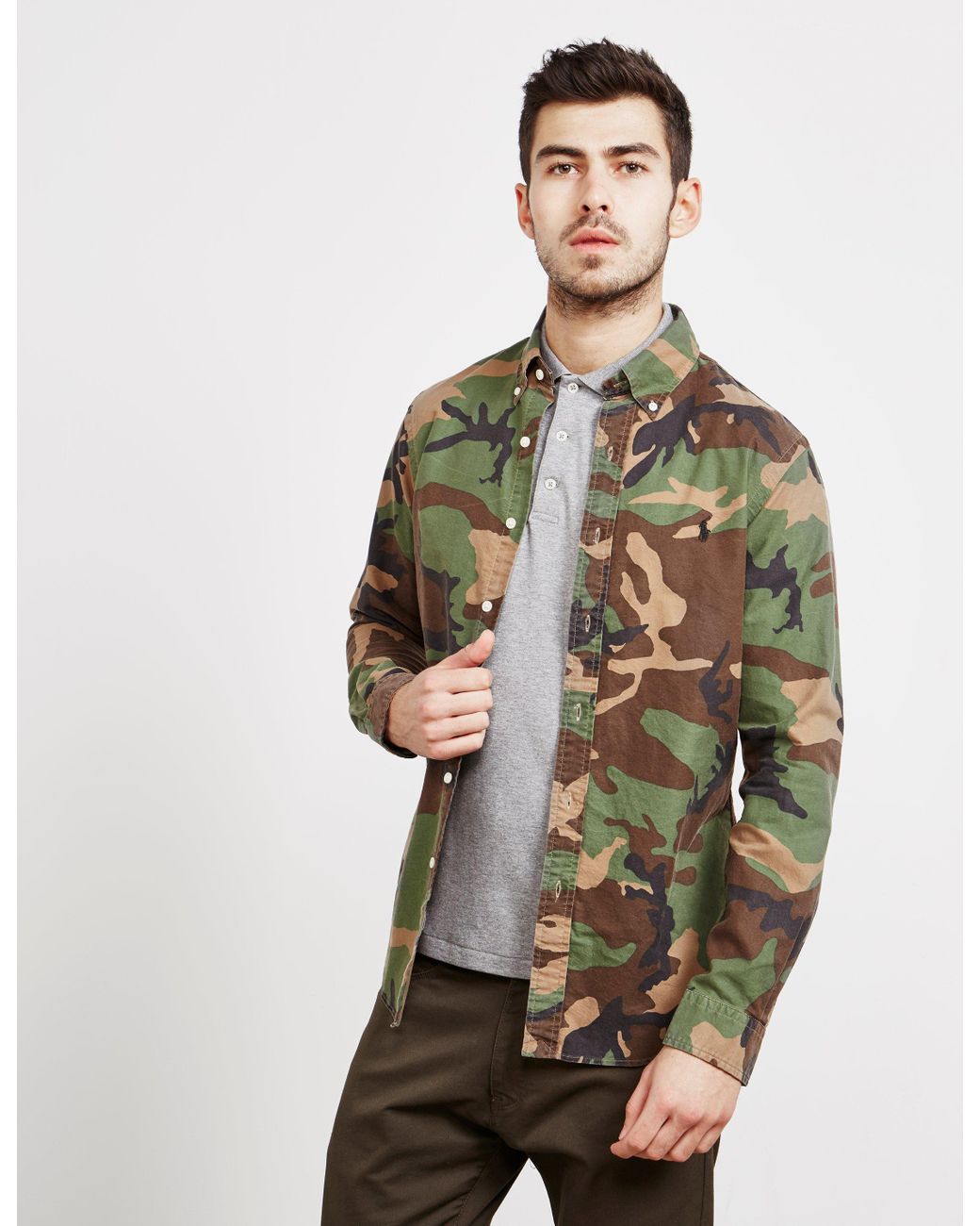 Polo Ralph Lauren Cotton Camouflage Long Sleeve Shirt Green for Men | Lyst
