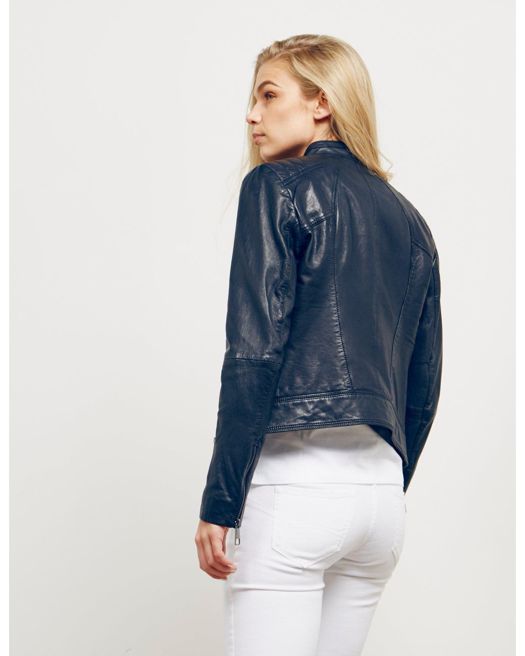 BOSS by HUGO BOSS Womens Janabelle Leather Jacket - Online Exclusive Navy  Blue | Lyst