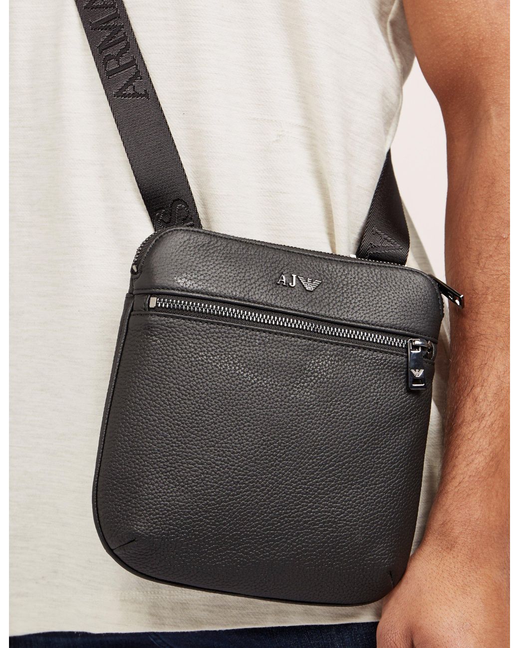 Armani Jeans Mens Small Leather Bag Black for Men | Lyst