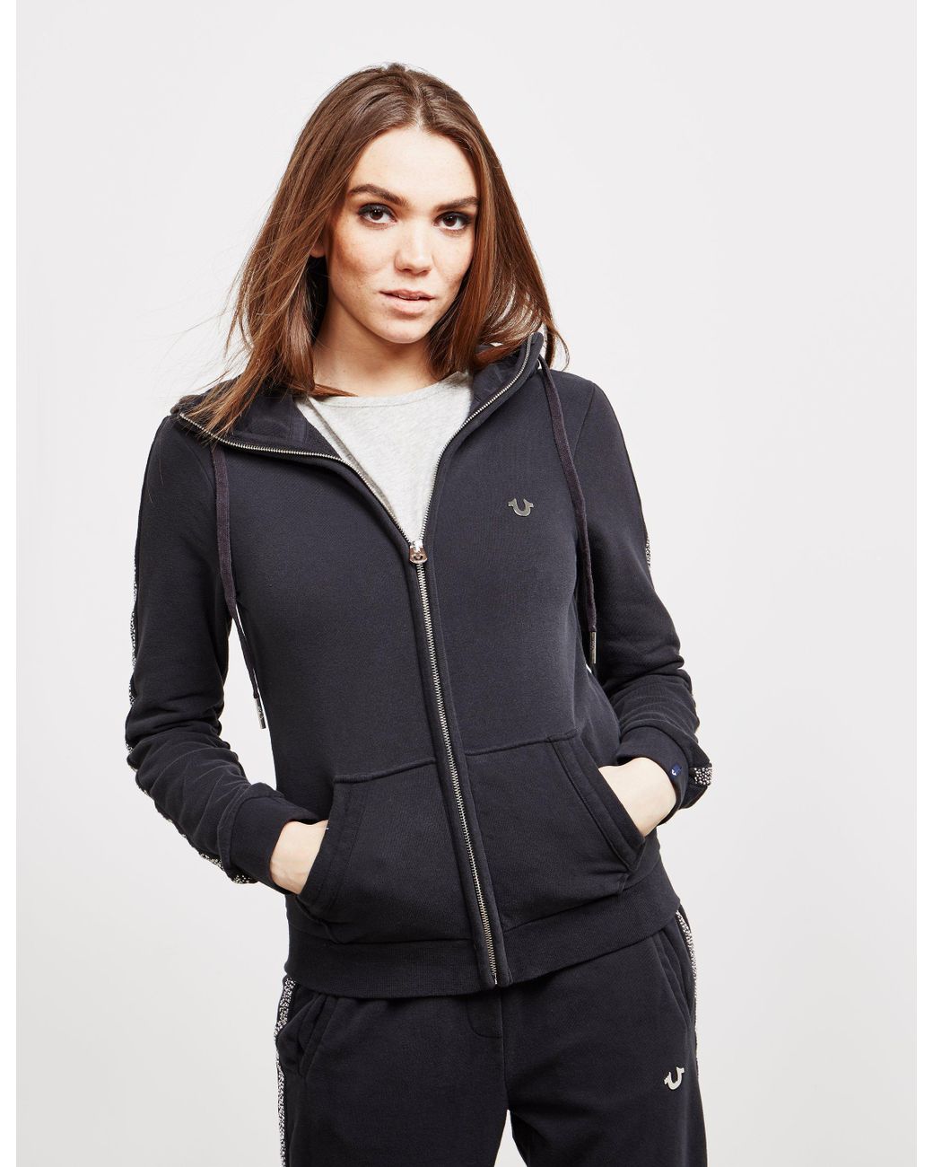 Denim Rhinestone Full Zip Hoodie Black 