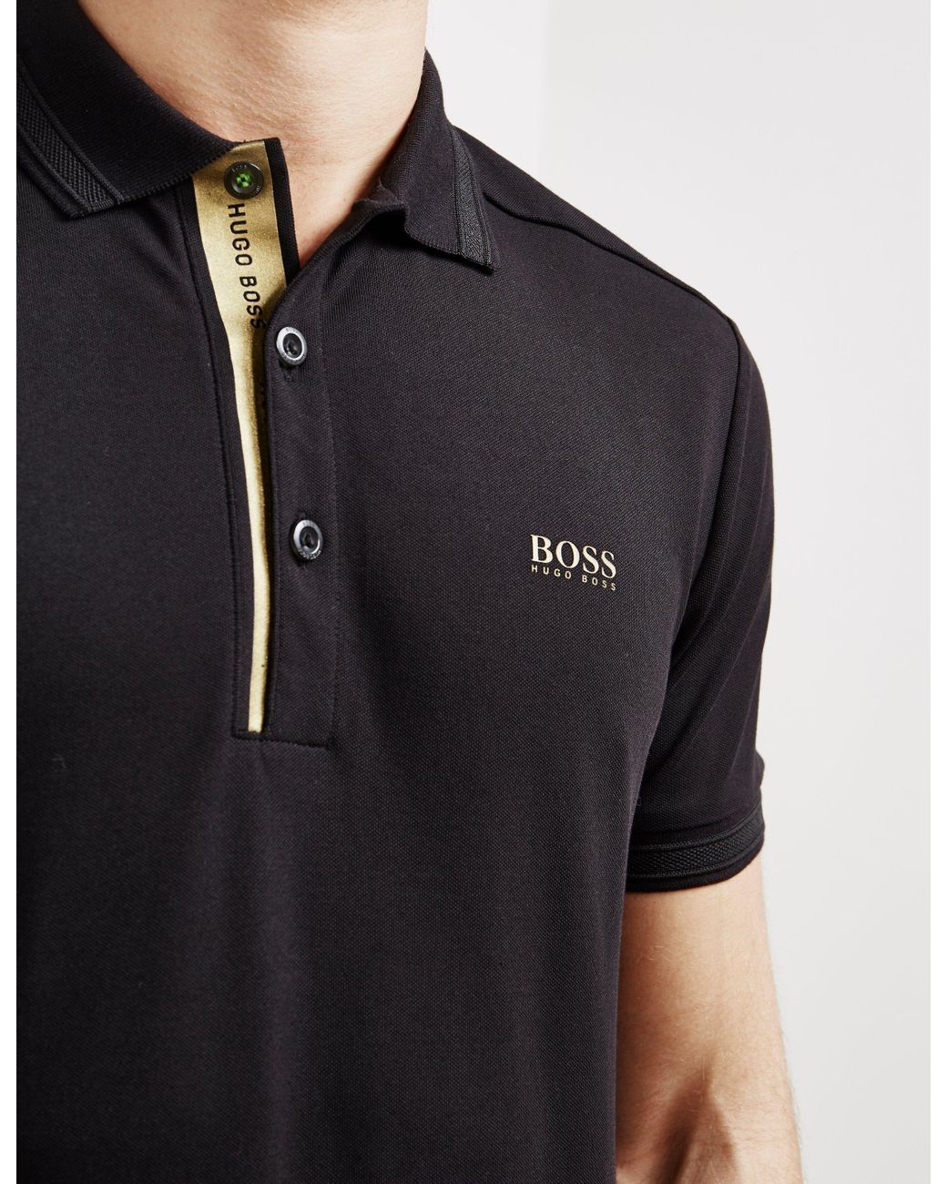 BOSS by HUGO BOSS Gold Placket Short Sleeve Polo Shirt Black for Men | Lyst