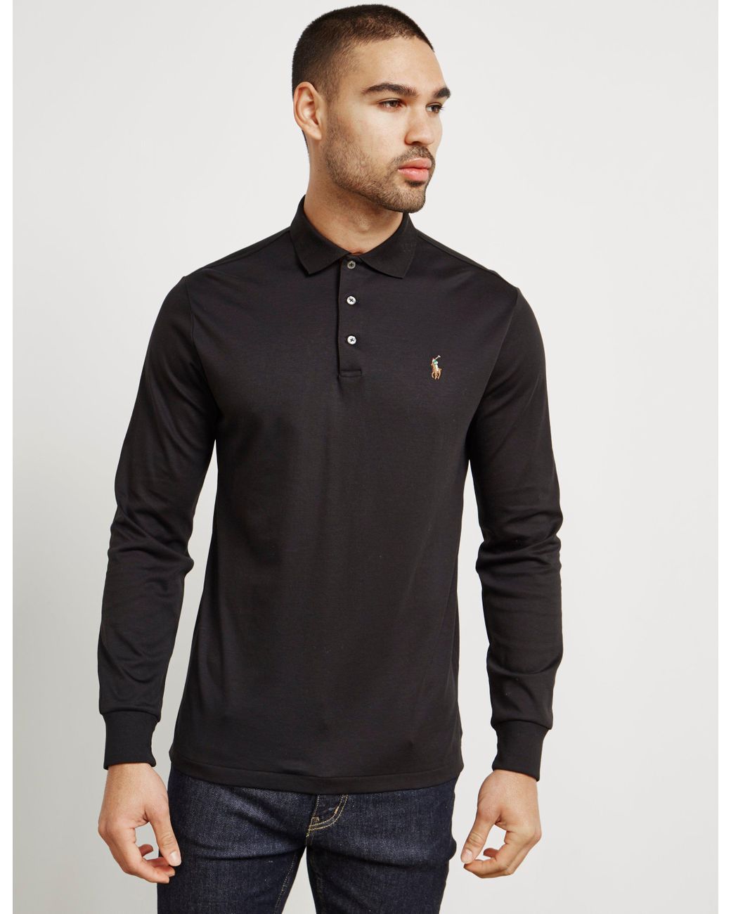 Polo Ralph Lauren Mens Pima Cotton Long Sleeve Polo Shirt Black for Men |  Lyst