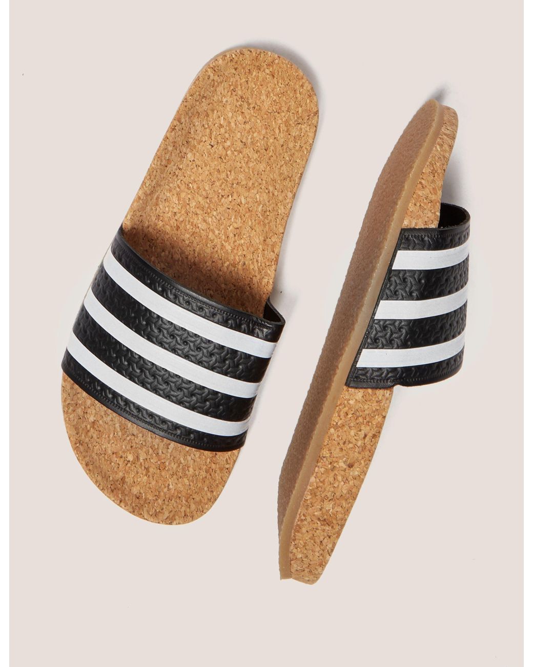 adidas Originals Leather Adilette Cork Slides | Lyst