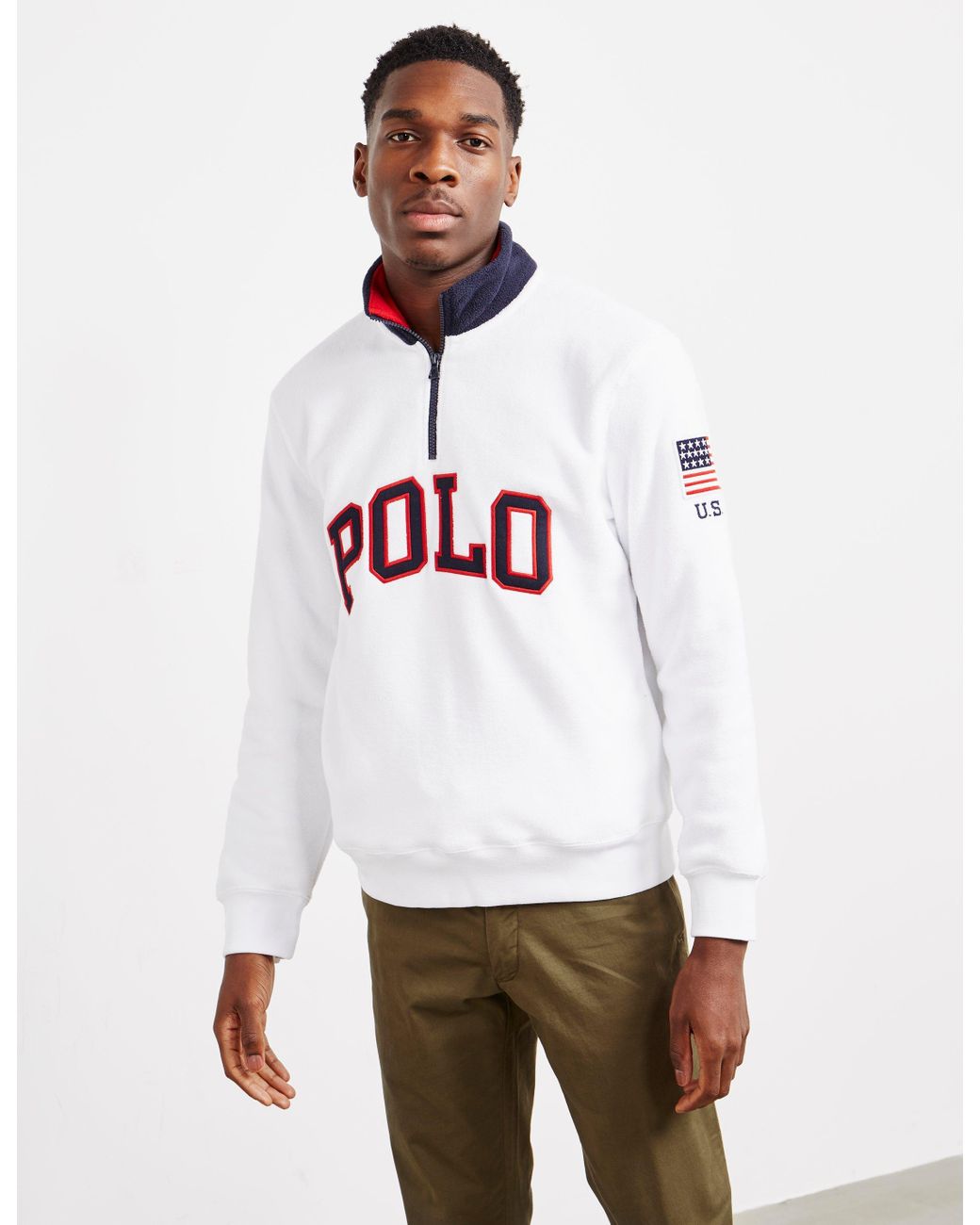 Polo Ralph Lauren Half Zip Polo Fleece Sweatshirt White for Men | Lyst