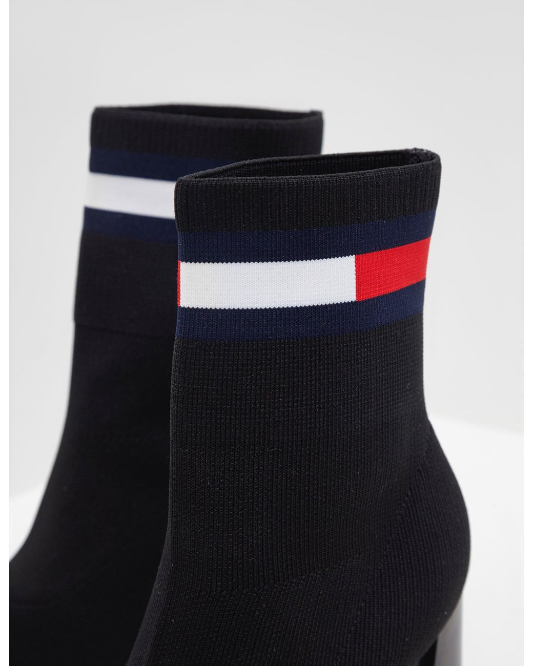 Tommy Hilfiger Womens Sock Heeled Boots Black | Lyst