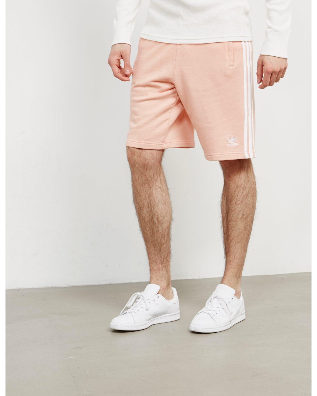adidas Originals Mens 3-stripes Fleece Shorts Pink for Men | Lyst