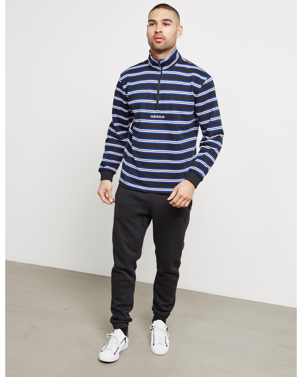 adidas Originals Cotton Mens St. Peter Half Zip Sweatshirt Black/blue/white  for Men | Lyst