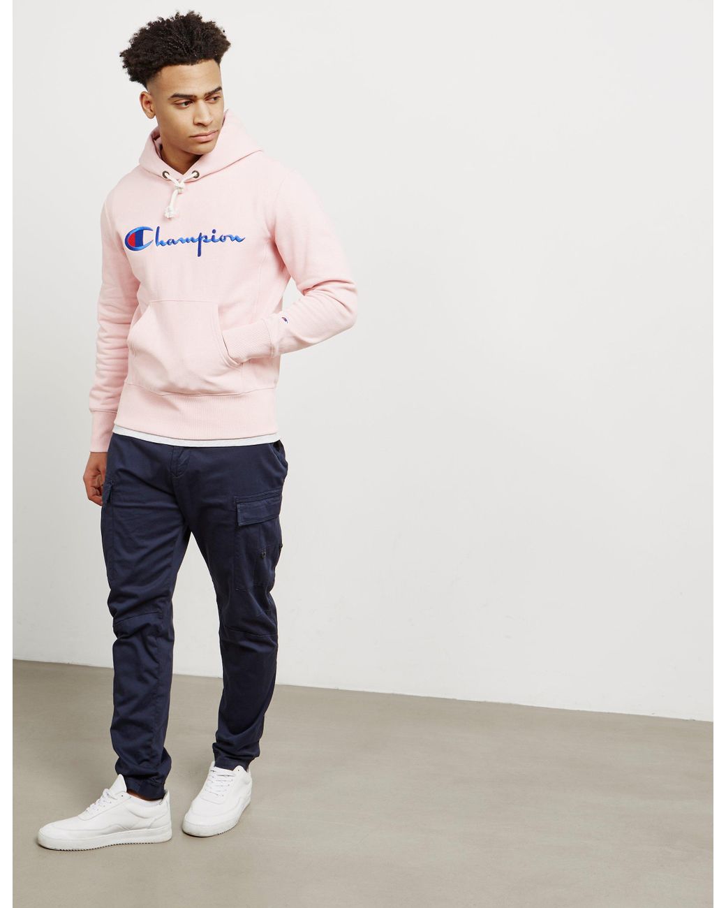 champion pink logo hoodie