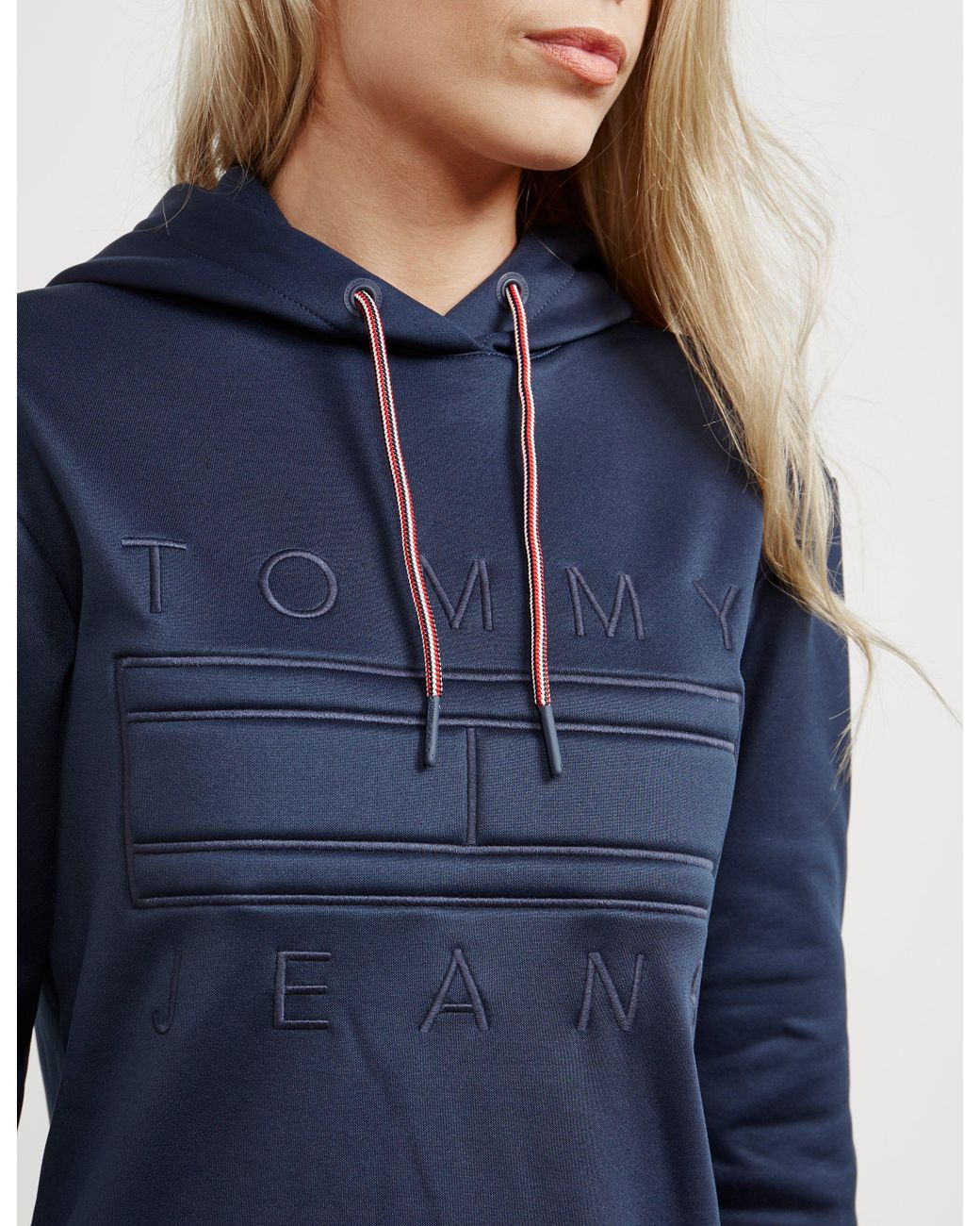 Tommy Hilfiger Denim Womens Logo Hoodie Dress Navy Blue | Lyst