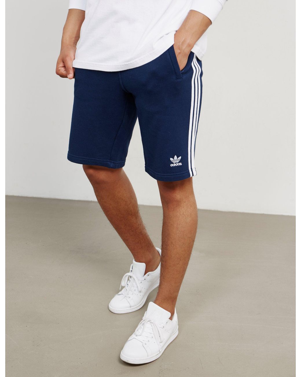 adidas Originals Mens 3-stripes Fleece Shorts Navy Blue for Men | Lyst  Canada
