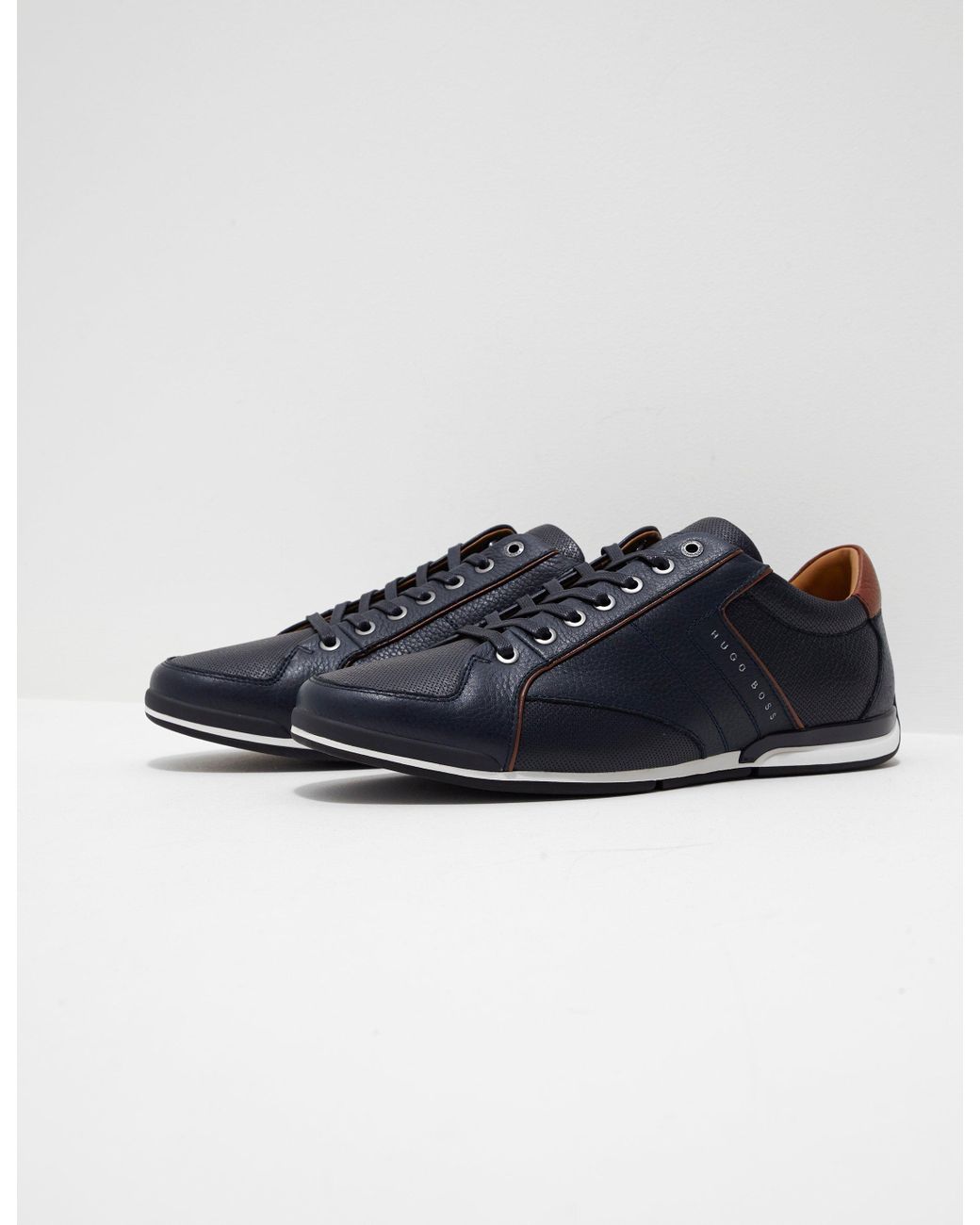 mens navy blue leather trainers