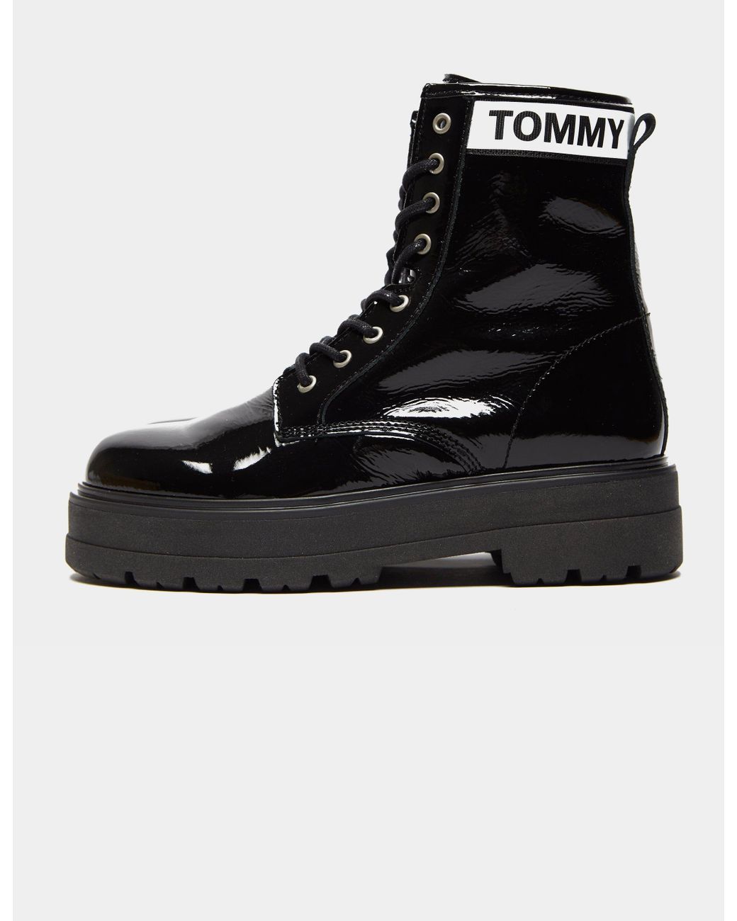 Tommy Hilfiger Patent Platform Boots Women's Black | Lyst