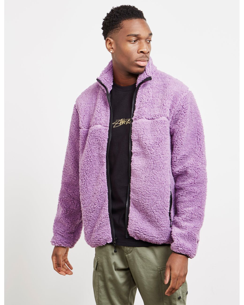 Stussy Sherpa Mock Full Zip Fleece Jacket Purple for Men Lyst